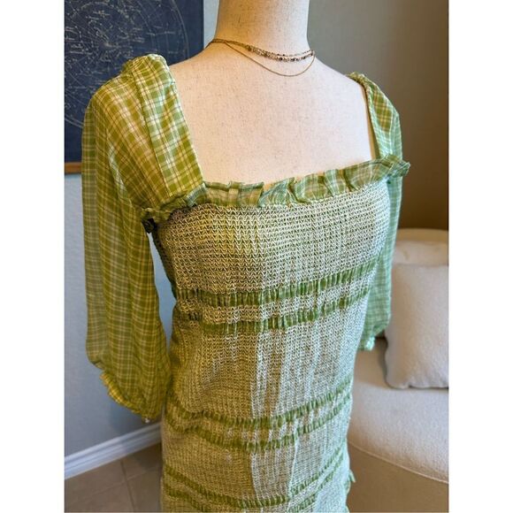 Capulet Revolve Siobhan Green Gingham Smocked Long Sleeve Mini Dress Size XL - Picture 2 of 10